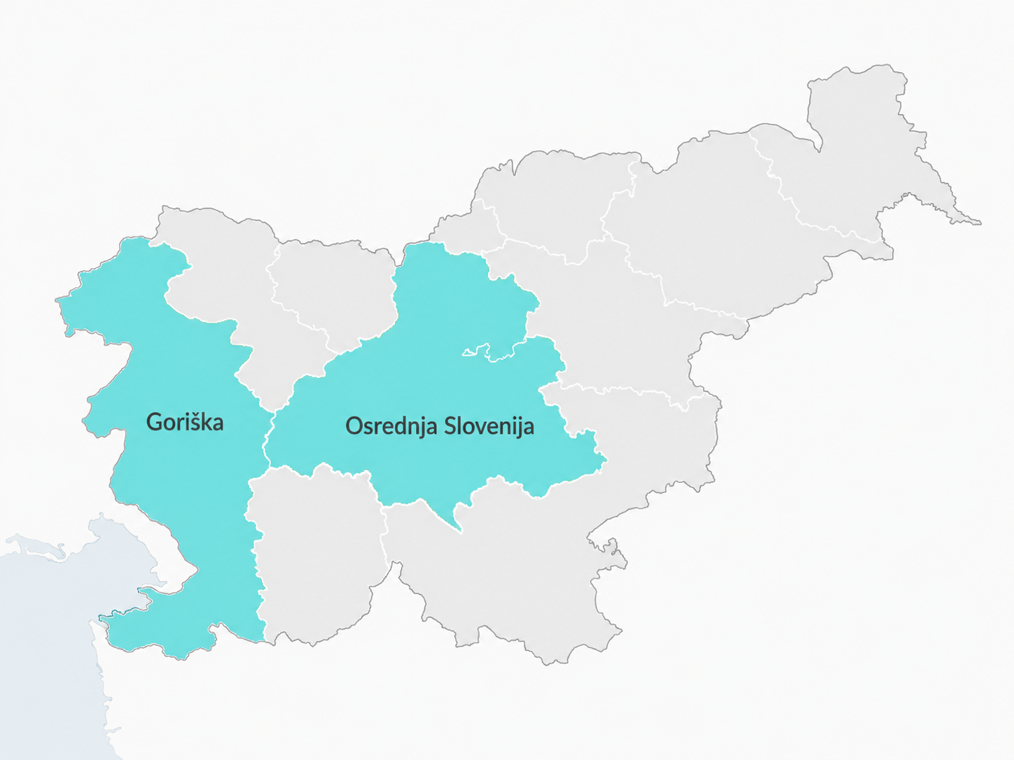 Zemljevid območja delovanja Ambulante LUX: Goriška in Osrednja Slovenija